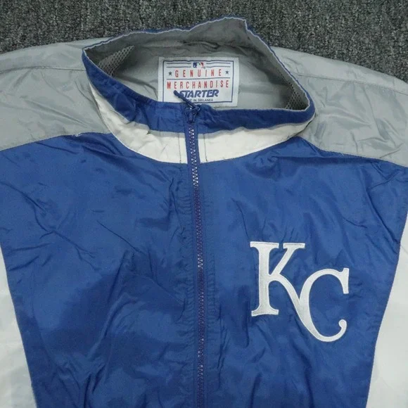 VINTAGE Kansas City Royals Jacket Men XL Blue Gray Starter Full Zip Windbreaker